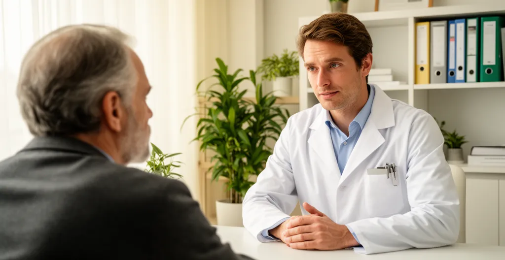 Médecin écoutant attentivement un patient lors d'une consultation sur les troubles digestifs