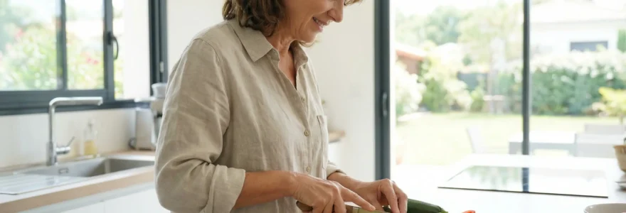 Femme préparant des légumes frais pour une alimentation favorable au pancréas