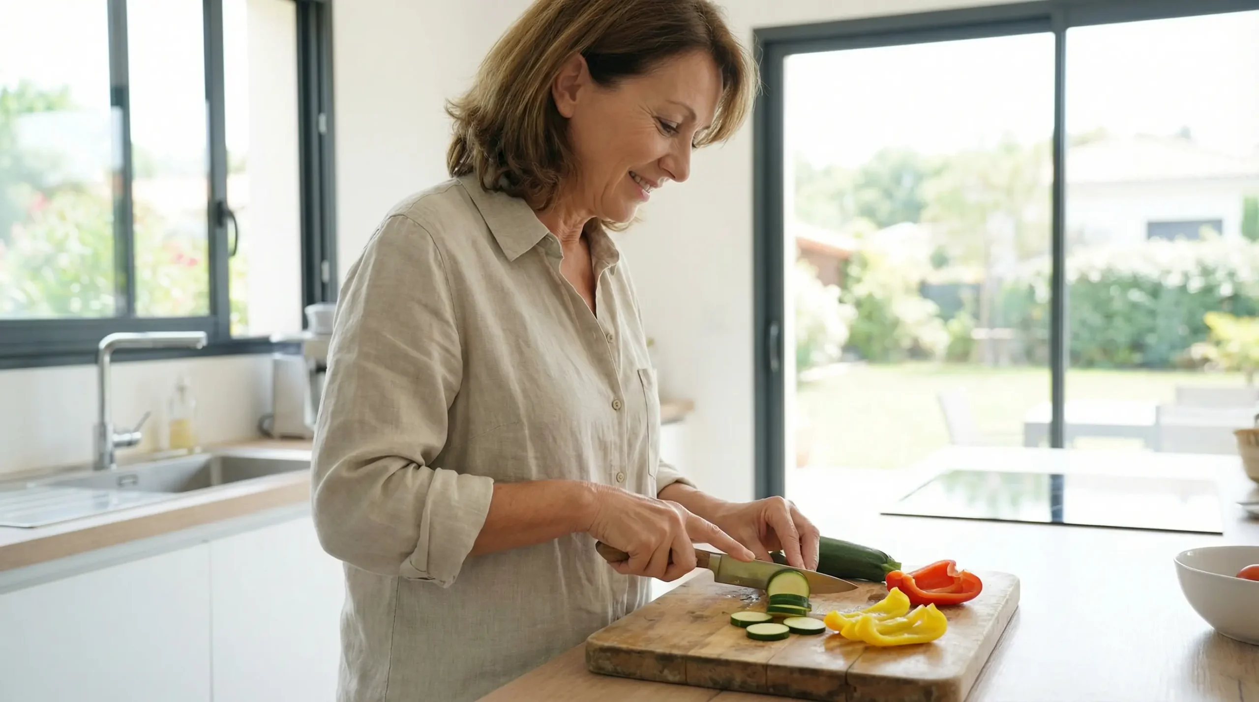 Femme préparant des légumes frais pour une alimentation favorable au pancréas